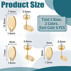 36 шт. 6 стиля 201 нержавеющая сталь серьги-гвоздики с отверстием EJEW-UN0002-41