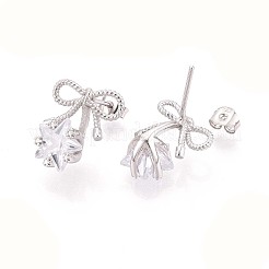 925 серьги-гвоздики из стерлингового серебра с микропаве из прозрачных кубических цирконий в форме банта и звезды&nbsp;STER-N016-79P