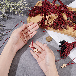 60 шт. 5-х цветный деревянный крест-подвеска из вощеного полиэфирного шнура&nbsp;NJEW-NB00011