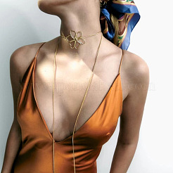 Цветочный сплав с латунной подвеской лариат длинные ожерелья-обручи для женщин FS-WG8B231-01