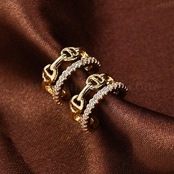 Серьги-каффы из латуни с микропаве из прозрачного кубического циркония EJEW-H147-03G