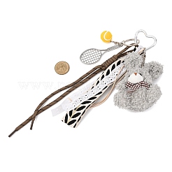 Подвеска в виде теннисной ракетки из полиэфирной веревки и сплава и плюшевого кролика&nbsp;HJEW-JM04385-03