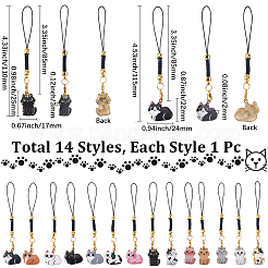 14 шт. ремешки для мобильного телефона из сплава и стекла в форме кошки HJEW-SC00128