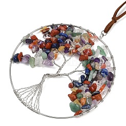 Подвесные украшения из латуни и натуральных драгоценных камней чакры HJEW-Z007-03P