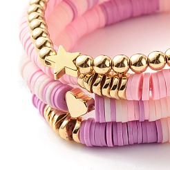 Набор эластичных браслетов из синтетического гематита и полимерной глины бусины хейши BJEW-JB07380