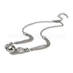 Ожерелья-капли из нержавеющей стали 304 с круглыми и рифлеными подвесками для женщин NJEW-G155-01P