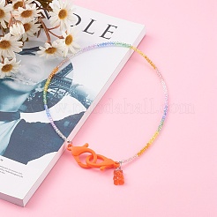 Персонализированные радужные гальванические ожерелья со стеклянными бусинами NJEW-JN03410-01