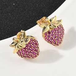 Серьги-гвоздики из латуни с кубическим цирконием в форме клубники EJEW-L301-01G