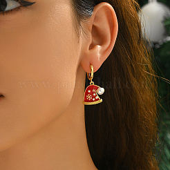 Серьги-кольца с латунной эмалью и снежинкой в рождественской шапке PB9620