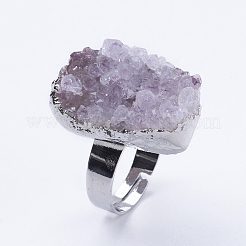 Регулируемый естественный druzy аметист палец кольца RJEW-E146-02