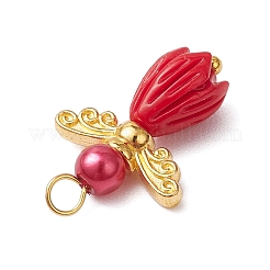 Бусины в виде цветка розы из непрозрачной смолы с круглыми бусинами из стеклянного жемчуга&nbsp;PALLOY-JF03594