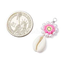 Подвески в виде улыбающегося лица из натуральной ракушки каури и полимерной глины ручной работы PALLOY-JF03821