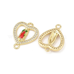 Подвески-коннекторы с изображением Девы Марии из латуни с микропаве из прозрачных кубических цирконий&nbsp;KK-L251-20G-01