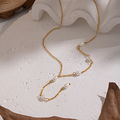 Элегантные ожерелья из нержавеющей стали 304 с натуральным пресноводным жемчугом в виде рисовых звеньев для женщин&nbsp;EH4993