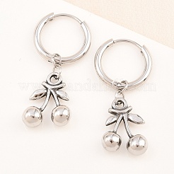 Серьги-кольца с вишнями из хирургической нержавеющей стали 316 EJEW-C160-11A