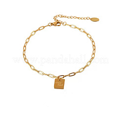 Браслеты на лодыжку из латуни квадратной формы со словом «Удача» для женщин.&nbsp;FS-WG0CD3F-01