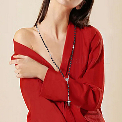 2 шт. кулон из цинкового сплава с крестом Иисуса и черным акриловым жемчугом&nbsp;NJEW-GO0001-05