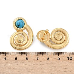 Серьги-гвоздики спиральные из нержавеющей стали 304 с синтетической бирюзой для женщин&nbsp;EJEW-U046-13G