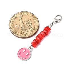 7 шт. подвеска из сплава с эмалью в виде кусочков натуральной пресноводной ракушки и улыбающегося лица&nbsp;HJEW-JM04198-02