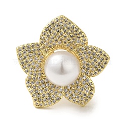 Стойка покрытие латунь микро паве цирконий цветок открытые манжеты кольца&nbsp;RJEW-P110-03G