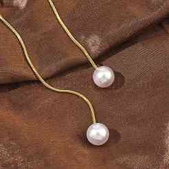 Ионное покрытие (IP) круглые белые акриловые цепочки-лариаты из нержавеющей стали 304 с имитацией жемчуга&nbsp;NJEW-D269-01G