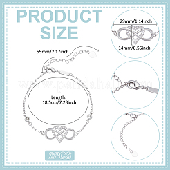 2шт латунный браслет с сердечком бесконечности BJEW-UN0001-71