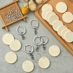 Наборы для изготовления пустых плоских круглых деревянных брелков своими руками&nbsp;DIY-YW0008-89