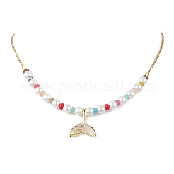 Ожерелья из круглых бусин из натурального смешанного камня и ракушек NJEW-JN05302-01