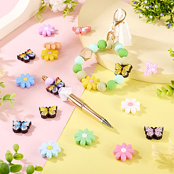 Наборы фурнитуры из ПВХ и силиконовых бусин в виде цветов и бабочек FIND-TA0007-96