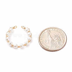 Плетеное открытое кольцо-манжета с жемчугом RJEW-TA00031