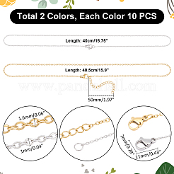 20 шт. 2 стиля ожерелья из нержавеющей стали 304 в виде цепочки-кабеля/ролика&nbsp;STAS-UN0056-49