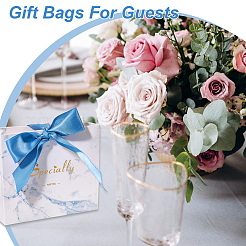 Коробка конфет из бумаги с мраморным принтом и полиэстеровой лентой василькового цвета CON-WH0106-06