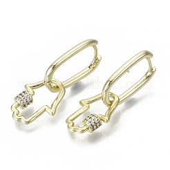 Серьги-кольца Huggie с подвесками из латуни с прозрачным фианитом и прозрачным фианитом EJEW-S201-223-NF