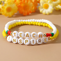 2шт. 2-цветный набор из стеклянных бусинок и резинок на День учителя для женщин ES5495-1