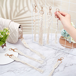 Кисточка из хлопка с деревянными бусинами брелки KEYC-WH0018-78