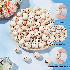 120шт 6 стиля печатных деревянных европейских бусин WOOD-AR0001-39