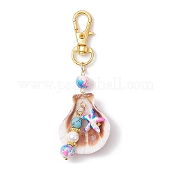 Подвеска в виде морской звезды из натуральной ракушки и синтетической бирюзы HJEW-JM03641-02