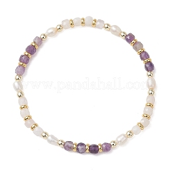 Эластичные браслеты для женщин с натуральными драгоценными камнями и культивированным пресноводным жемчугом в форме кубиков и рисовых зерен.&nbsp;BJEW-JB13390