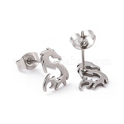 Не тускнеющие серьги-гвоздики с маленькими драконами из нержавеющей стали 304 для мужчин и женщин EJEW-G318-08P