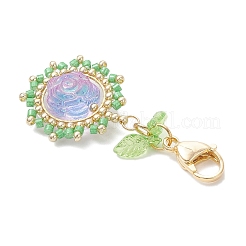 Подвесные украшения из розового стекла и стеклянных семян HJEW-MZ00336-03