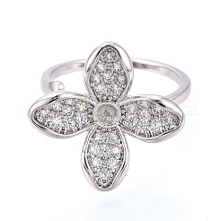 Оправы для колец-манжет из цветочной латуни с микропаве из прозрачного кубического циркония KK-T076-70P