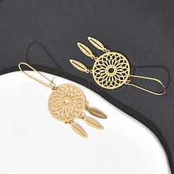 Плоские круглые серьги-кольца из нержавеющей стали 304 EJEW-G453-01G