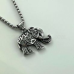 Винтажные панк-ожерелья из нержавеющей стали 304 с полым кулоном в форме слона для мужчин WB1988