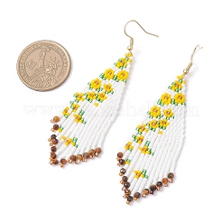 Серьги-подвески в виде подсолнухов из стеклянных бусин ручной работы&nbsp;EJEW-MZ00543