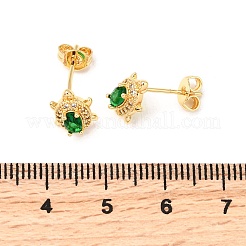 Серьги-гвоздики из латуни с микропаве из кубических цирконий черепахового цвета&nbsp;EJEW-A135-04G