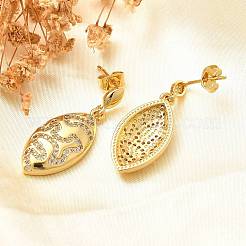 Серьги-гвоздики из латуни с покрытием «конский глаз» с микропаве из прозрачного кубического циркония для женщин EJEW-C125-03G