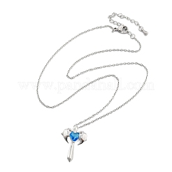 Латунные кубические цирконии ожерелья с подвеской в виде крылатого креста для женщин&nbsp;NJEW-C067-07P-02