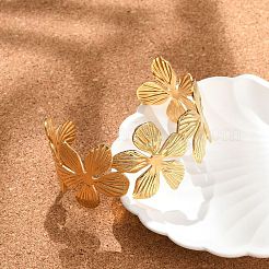 Браслеты-манжеты из нержавеющей стали 304 с цветком для женщин BJEW-M313-05G