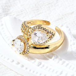 Латунные микропаве кубические цирконии регулируемые открытые манжеты кольца RJEW-D313-14G