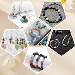 5 нити натуральных круглых бусин из лавового камня G-LT0001-02B-01